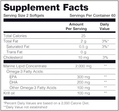marine omega omega-3 fatty acids amp krill oil supplement 1200mg dha amp epa per serving 120 softgels supports heart brain joint amp overall health