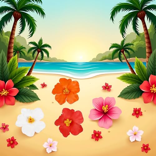 3Pcs Tricolor Clips de Flores Hawaianas para el Cabello para Mujeres Plumeria Hibisco Clip de Pelo Flor Artificial de 3.5 Pulgadas para Vacaciones, Fiesta en la Playa y Broches miniatura 5