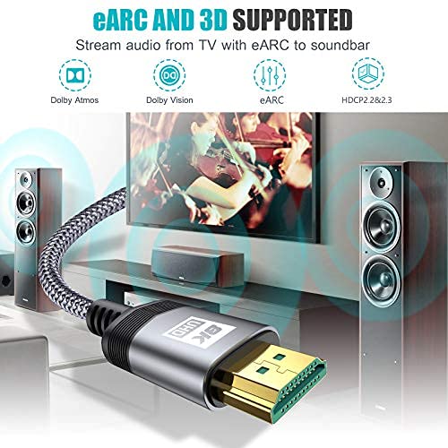 8K HDMI Cable 30FT [8K@60Hz,4K@120Hz 144Hz AviBrex HDMI 2.1 Cable 48Gbps Ultra High Speed HDMI 2.1 Cord Nylon HDMI Cord,HDCP 2.2&2.3,SBTM,Dynamic HDR,eARC for Apple TV 4K/Roku TV/PS5/Blu-ray/Xbox
