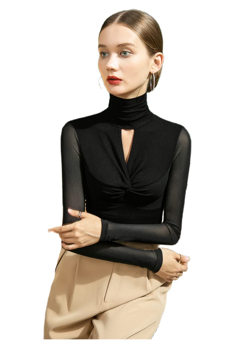 トップス turtleneck long sleeve see through top Women's Elegant Long Sleeve Top Slim Fit Pullover T-Shirt