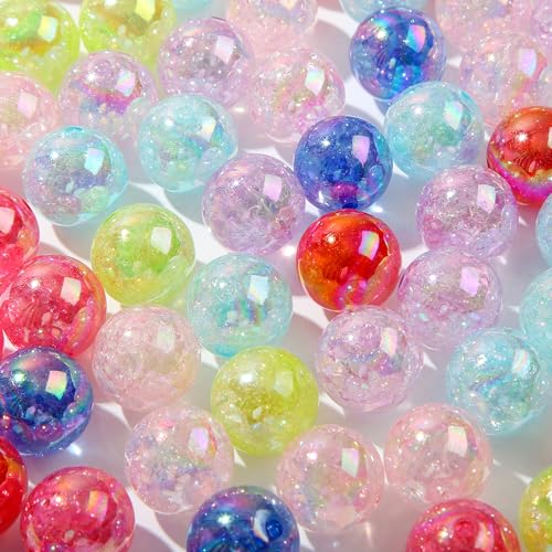 ANCADN 20mm Acrylic Crackle Beads 60pcs Chunky Bubblegum Bead Colors Pen Beads for Jewelry Making Bracelet Necklace Craft Making Supplies(60pcs Crackle)