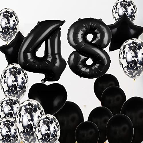 Image of Sweet 48th Birthday Decorations Party Supplies,Black Number 48 Balloons,48th Foil Mylar Balloons Latex Balloon Decoration,Great 48th Birthday for Girls,Women,Men,Photo Props