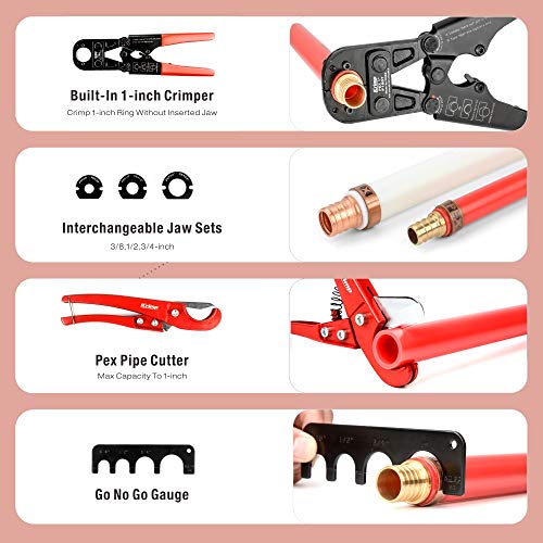 Icrimp Pex Pipe Crimping Tool Kit For 3/8,1/2,3/4,1-Inch Copper Ring With Free Gauge&Pex Pipe Cutter -Meet Astm F1807 And Portable #TOP2