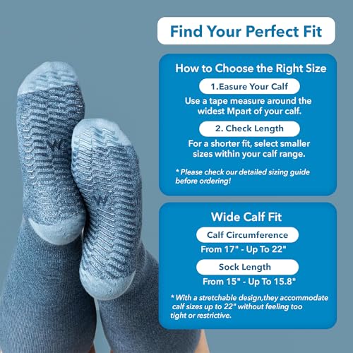 Image of Wellow Wide Calf Grip Compression Socks for Men & Women, Non-Slip Socks, 18-25 mmHg Made with Viscose from Bamboo, Nurses & Pregnancy Support, Relieves Swelling, Knee High, XL, Surf Twist