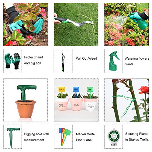 Garden Tool Set 12 Piece Heavy Duty Garden Tool Kit for Planting Aluminum Outdoor Garden Hand Tool with Garden Gloves Garden Tote Bag Weeder and Hand Trowel Gardening Tools Set Gift for Women Men