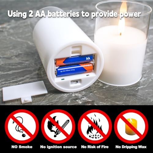 Image of Glass Flameless Candles with Remote Battery Operated Flickering LED Pillar Candles Real Wax Wick Φ 3 inch H 4 inch 5 inch 6 inch (Clear White)