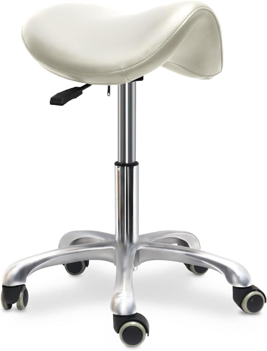 LIMKOMES Saddle Stool with Wheels,Rolling Stool,Rolling Chair Ergonomic Swivel Rolling Chair with Hydraulic Lifting Height Adjustable Rolling for Office Medical Massage Salon Drafting(Pink)