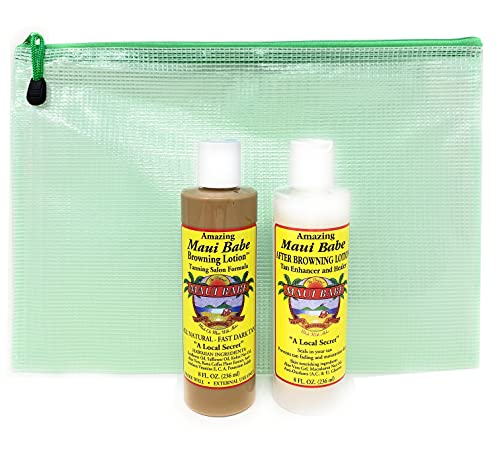 Maui Babe Salon Tanning Set! 1 Browning Lotion Salon Formula 8 Oz, 1 After Browning Lotion 8 Oz And 1 Tote Bag! Infused With Skin Nourishing Ingredients! Makes Your Skin Soft! #TOP1
