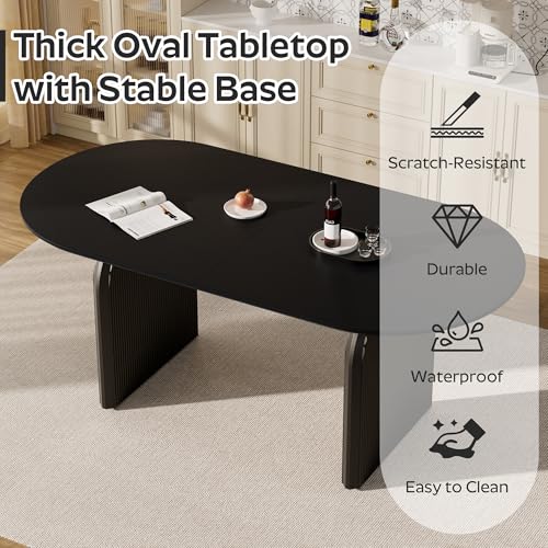 Image of 70-Inch Oval Dining Table Set with 6 Wood Dining Chairs, 7-Piece Dining Table Set with Chenille Chairs - Modern MDF Table (300lbs Capacity) & Comfortable Upholstered Seats for Home Dining