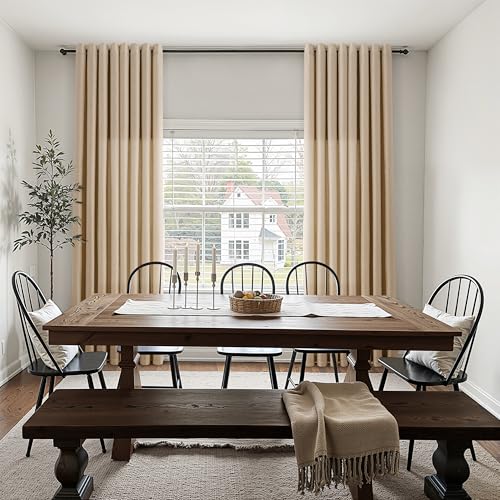 Image of Taupe Burlywood Linen Curtains 102 Inches Long for Living Room Cotton Textured Rustic Farmhouse Extra Long Privacy Drapes Grommet Floor to Ceiling Sheer Curtain for Bedroom Office 52x102, 2 Panels