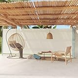 Mokuyary Seitenmarkise, einziehbar, 200 x 600 cm, cremefarben, Seitenmarkise für den Außenbereich, schützt vor Sonne oder Wind, Sichtschutz für Garten, Balkon, Terrasse