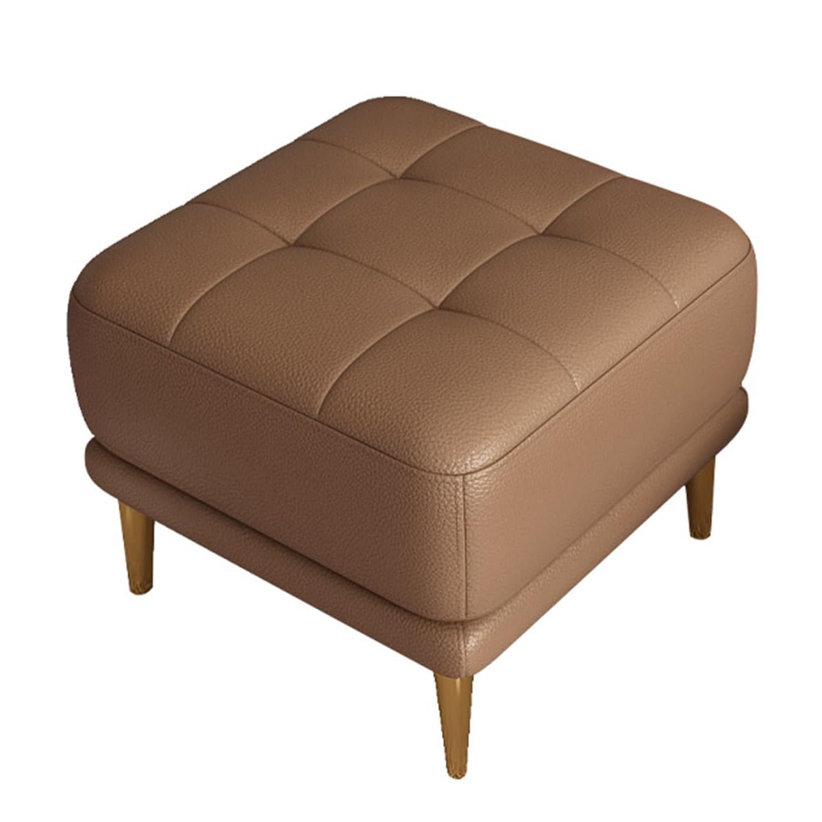 Tabouret rectangulaire en cuir marron et pouf repose-pieds rembourré pour salon