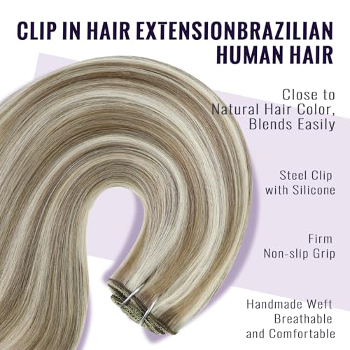 Fshine Clip In Hair Extensions Human Hair Blonde Highlight Clip In Extensions Colour Ash Brown Mix Platinum Blonde 7 Pcs 120 Grams Human Hair Extensions Clip In Human Hair Full Head 35cm - Image 4
