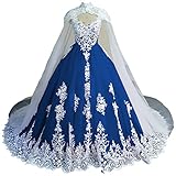 Zhangyo Off Shoulder Quinceanera Dresses Ball Gown for Women Tulle Princess Dresses for Girls Sweet 16 White Lace Appliques Royal Blue Pageant Gowns Vestido de 15 años 14