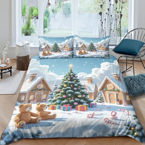 Housse de couette Noël microfibre parure anti-allergie lit - 4
