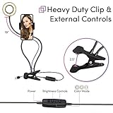 TalkWorks Selfie Ring Light Cell Phone Holder Compatible w/iPhone 15/14/13/12/SE/11/XR/XS/X/8/7/6 Mini/Plus/Pro/Pro Max - Flexible Clip USB LED Stand for Live Streaming w/10 Brightness Levels (Black) - Image 4