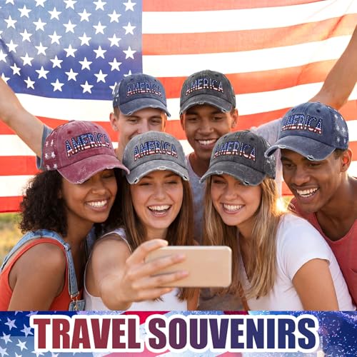 Image of Jeyiour 4 Pcs 4th of July America Baseball Cap Patriotic Flag Baseball Hat Adjustable Cotton Red White Blue Independence Day 250th Anniversary Outfits for Men Women USA