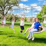 Hapfan 60 FT Ninja Warrior Obstacle Course Swing Set for Kids with Weather-Proof Accessories, Outdoor Playset with Monkey Bars for Backyard