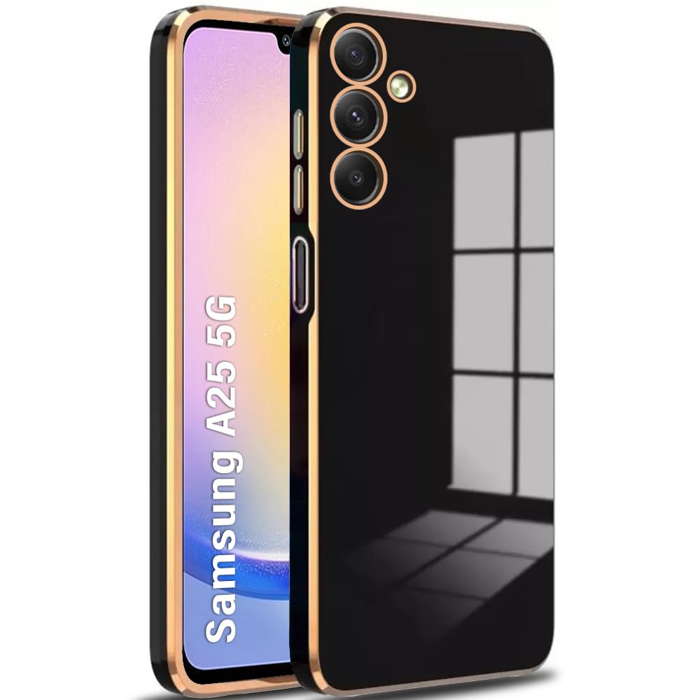 TheGiftKart Luxurious Golden-Plated Back Cover Case for Samsung Galaxy A25 5G | Raised Lips for Camera & Screen Protection | Shockproof Design | Stylish Back Cover Case for Samsung A25 (TPU, Black) (B0CR17DNZ7) Amazon Price History, Amazon Price Tracker