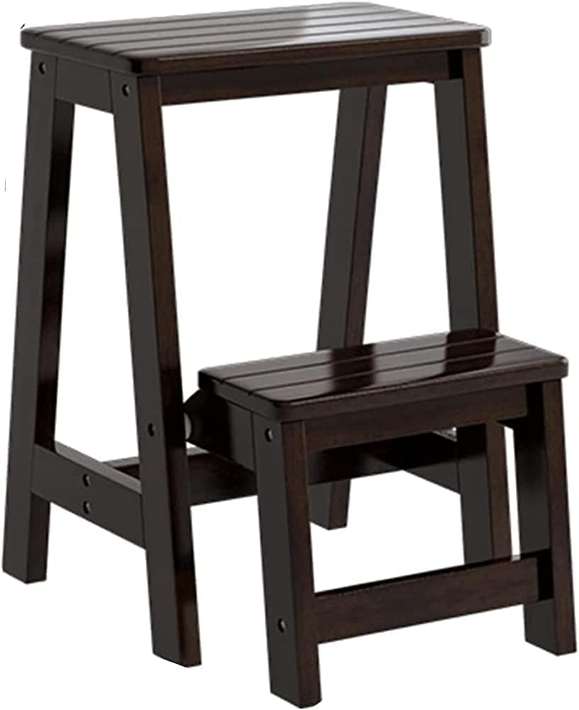 Step Stool 2 in 1 Portable Multifunctional Folding Step Stool Wooden 2 Step Ladder Stool Multi-Functional (Black R)