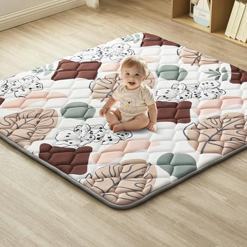 Hamino Krabbeldecke Für Baby 110 x 110CM, Krabbelmatte Baby Faltbar, Weich und Rutschfest Spielmatte Baby, Geeignet Für Kinderzimmer Bodenmatte (Blätter)