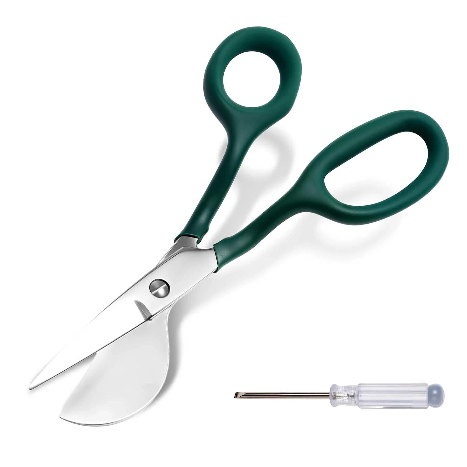 LEONTOOL Left-Handed Duckbill Shears with Screwdriver, 7 in Napping Duckbill Applique Scissors for Carpet Pile - Curved Offset Handle for Embroidery, Fabric, Thread, Knitting, Sewing, Arts & Craft