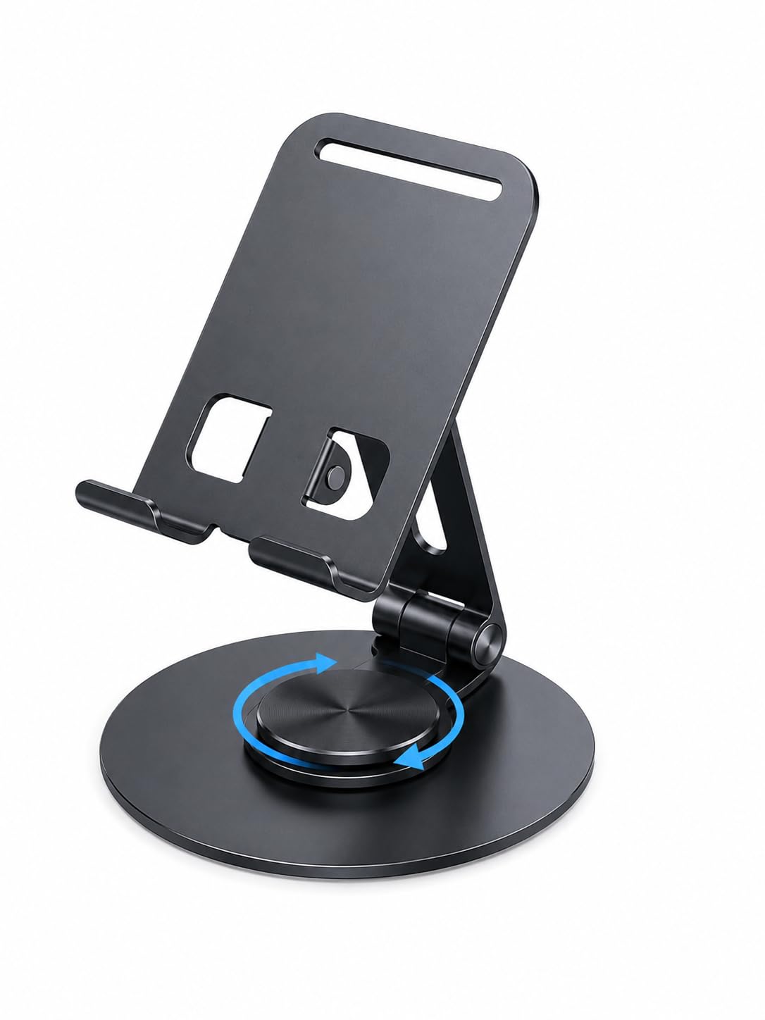 360 Degree Rotating Metal Phone Stand for Smartphones, Adjustable Height and Angle, Foldable Freestanding Mobile Holder, Black-image-20