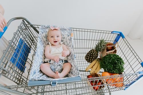 Binxy Baby Shopping Cart Hammock – Infant Seat for Grocery Carts – Holds Car Seats Securely – Compatible with Select 4-Seater Wagons (20–24” Wide) – Supports Up to 50 lbs – Heritage Blue - 1