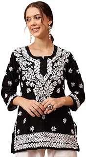 Ada Women's Muslin Straight Fit Tunic Hand Embroidered Lucknowi Chikankari Straight Top Short Kurti A911420