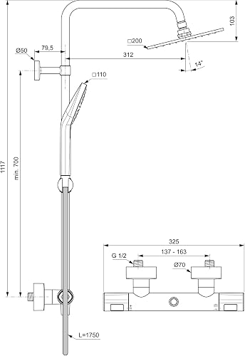 Ideal Standard - Ceratherm T100 Colonne de douche thermostatique - 8