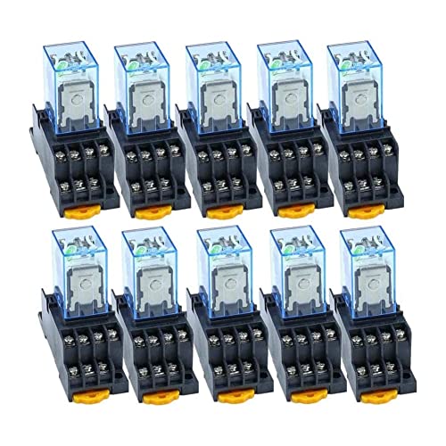 Solimery 10Pc MY4NJ 14PIN 4DPDT Mini Relé ElectromagnéTico ElectróNico 5A Bobina con Base de Enchufe PYF14A AC 220V