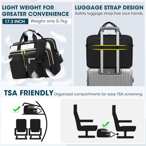 RAINSMORE Maletin Portatil 17.3 pulgadas Grande Bolso para Ordenador Portatil Mujer Bolso Maletin Trabajo Portadocumentos Mujer para Trabajo Oficina Universidad Profesora Blanco y Negro - imagen 6