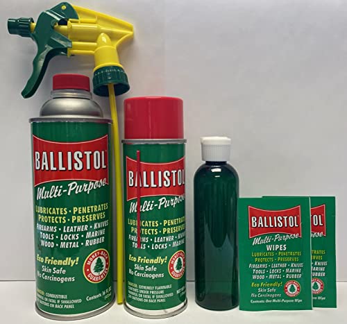 Ballistol Multi-Purpose Lubricant - MIS Kit #8-6oz Aerosol and 16oz Non-Aerosol Kit - With Spray Trigger, (2) Wipes, Utility Bottle & Cap