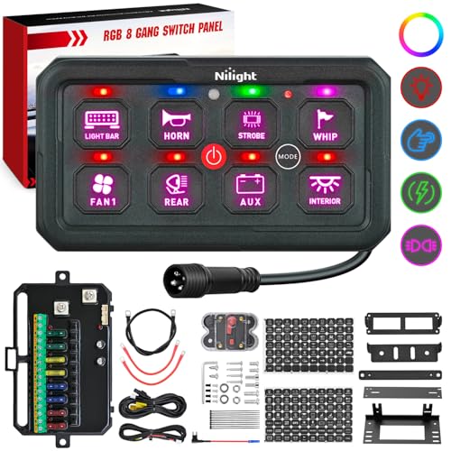 Image of Nilight 8 Gang Switch Panel APP RGB 12V 24V Circuit Control System 4-Mode | Fuse Wiring Harness APP Remote Control Automatic Dimmable Toggle /Momentary /Strobe /Flash for Car Pickup Truck Camper SUV