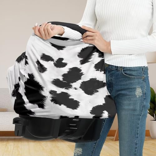 Image of Forchrinse Black and White Cow Print Nursing Cover Breastfeeding Scarf Soft Car Seat Cover for Babies Girls Infant Carseat Multi-Use Cover