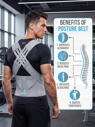 Image of Posture Corrector for Men & Women - Adjustable Back Brace for Upper Back Pain Relief, Slouch Correction, Clavicle Support - Comfortable Shoulder Straightener Belt (Unisex, Free Sizes)