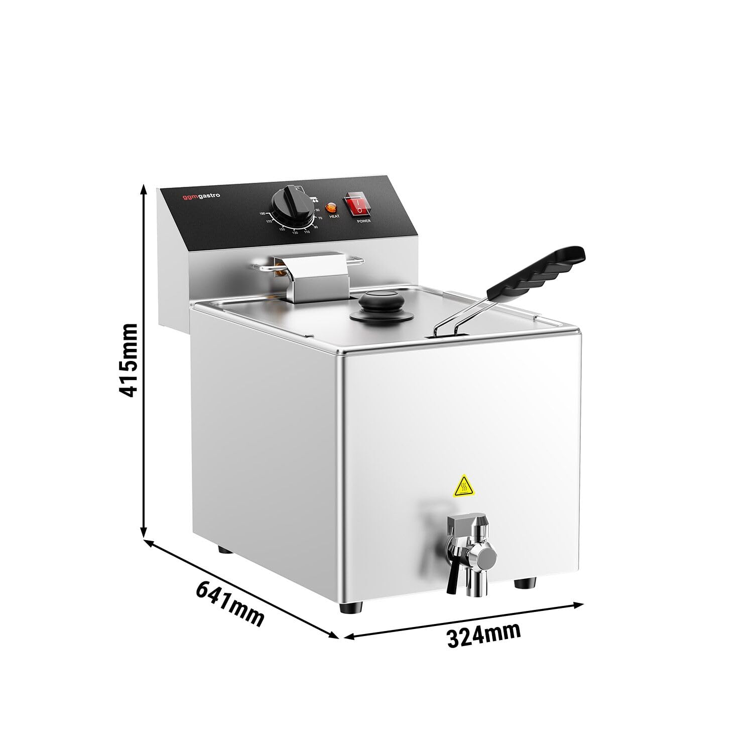GGM Gastro Elektro-Fritteuse 12L 3,25kW mit Ablasshahn | Robuste Edelstahlkonstruktion, zeitsparende Reinigung, einfaches Öl-Management, sofort betriebsbereit, sicher im Betrieb
