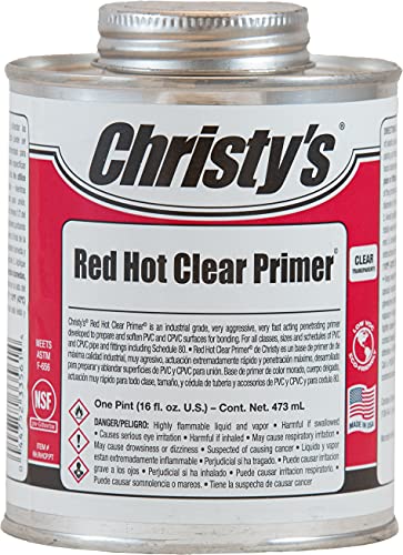 Christy's Red Hot Clear PVC/CPVC Primer - Industrial Grade, 1 Pint (16 fl oz)