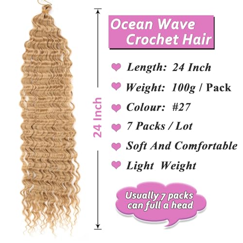 Samtress Curly Wave Crochet Hair Honey Blond Ocean Wave Crochet Hair 24 Inch Ocean Twist Braiding Hair Synthetic 7 Packs Deep Wave Curly Braiding Hair Extensions For Black Women (#27) - Image 2