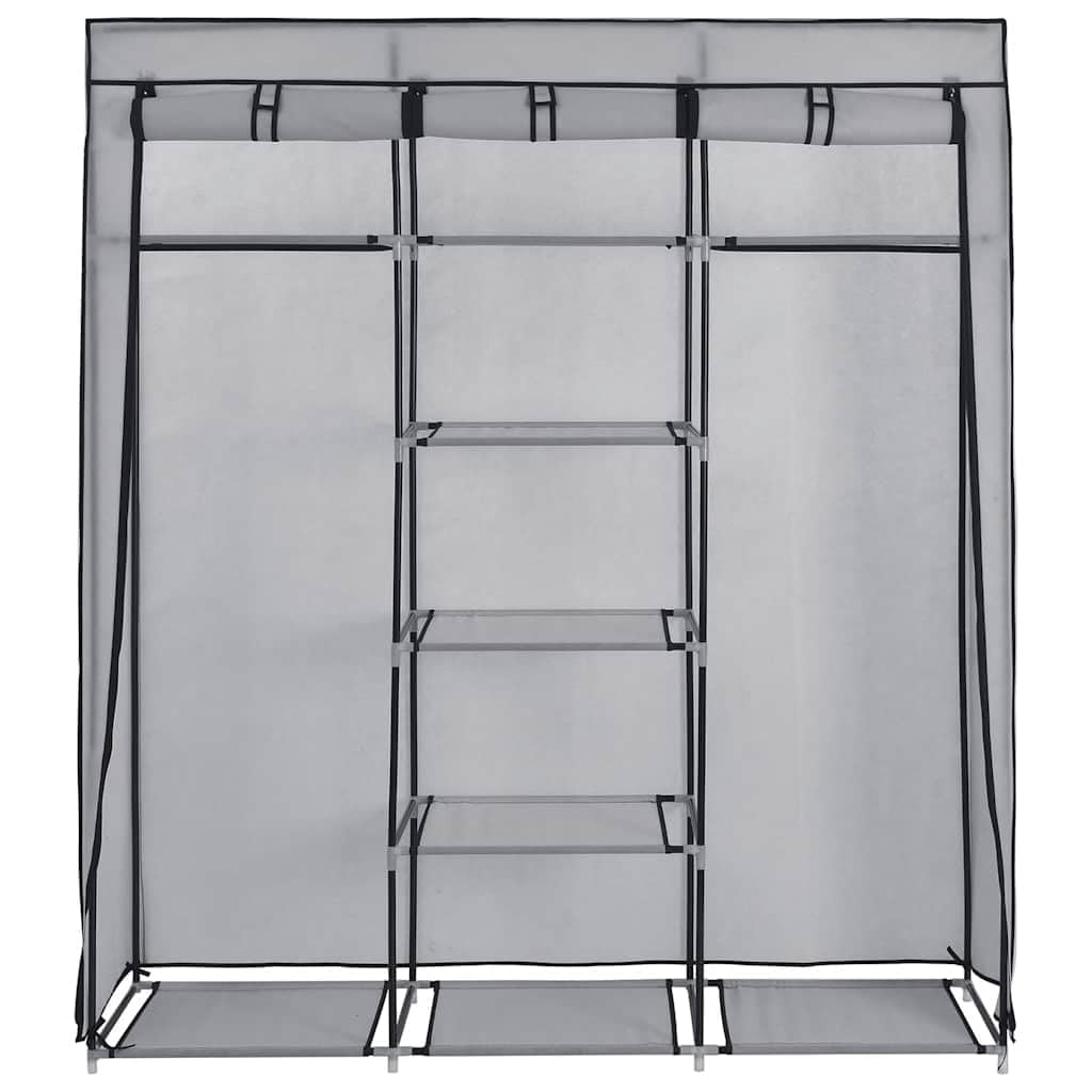 Tragbarer Textilschrank mit Regalen und Stangen, grau, 150 x 45 x 175 cm
