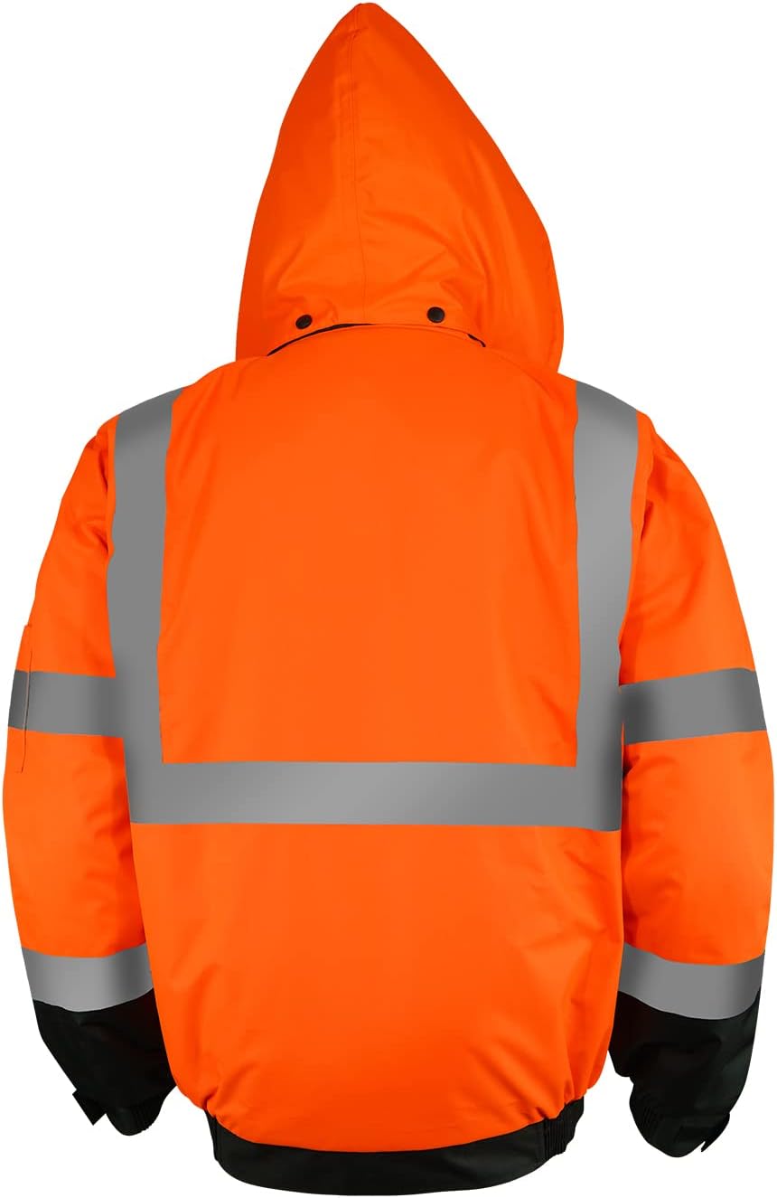 Pomerol High Visibility Reflective Jacket, ANSI Class 3 Bomber Jacket Workwear for Men, Waterproof Safety Jacket for Construction, Orange, X-Large : Clothing, Shoes & Jewelry