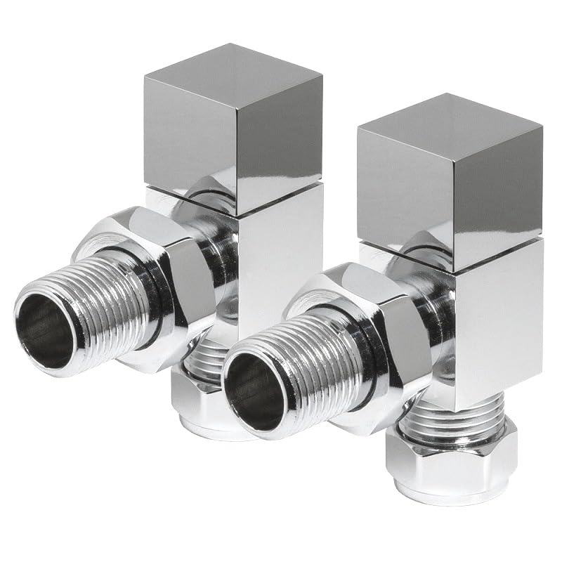 Lux Heat Angled Chrome Manual Square Radiator Valve Set