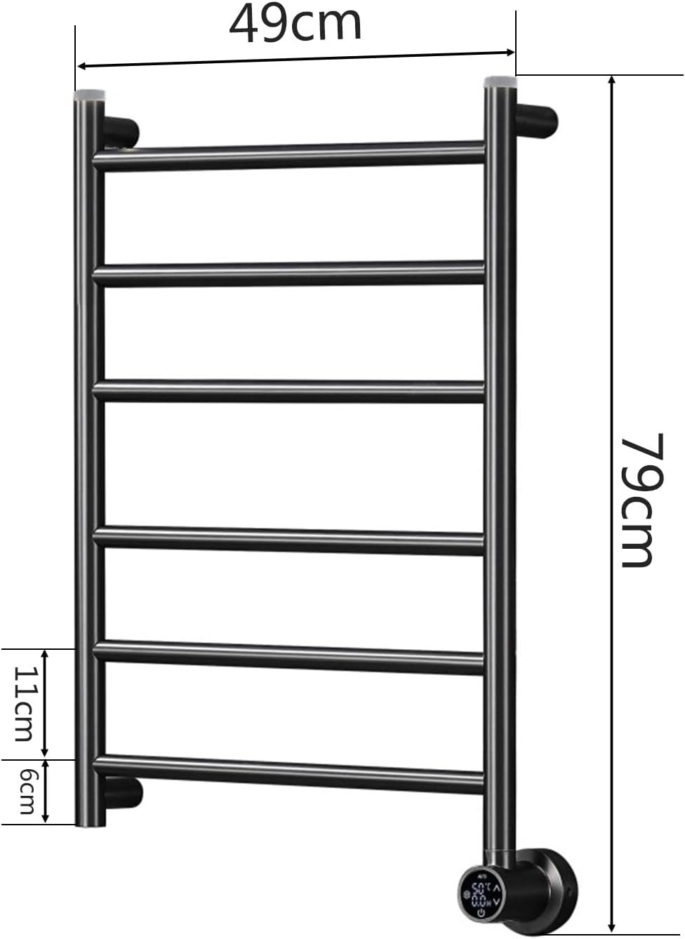 Electric Towel Warmer Gray, LED Display Towel Warmer 36 W Towel Heater with Sensor Light Wall Mounted Heated Towel Rack Thermostatic Towel Warmers for Bathroom 79 x 49 cm