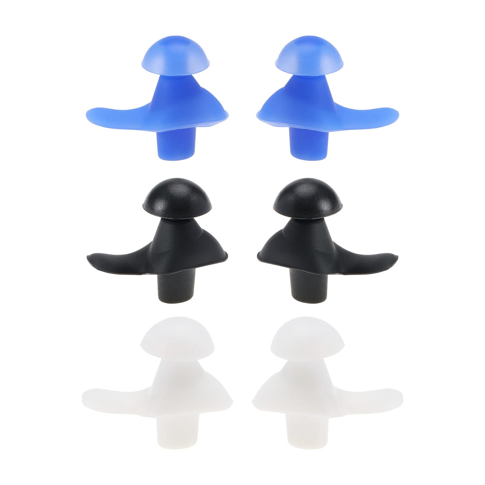 Micro Traders 3 Pairs Swimming Ear Plugs Comfortable Reusable Silicone Ear Protection for Swimming Surfing Water Skiing Water Sports Black & White & Blue 1 Pair Each Colour