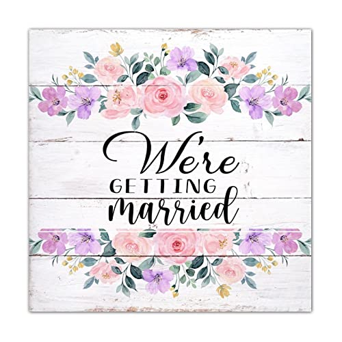 Alioyoit Farmhouse Wood Pallet Sign Floral Wreath We're Getting Married