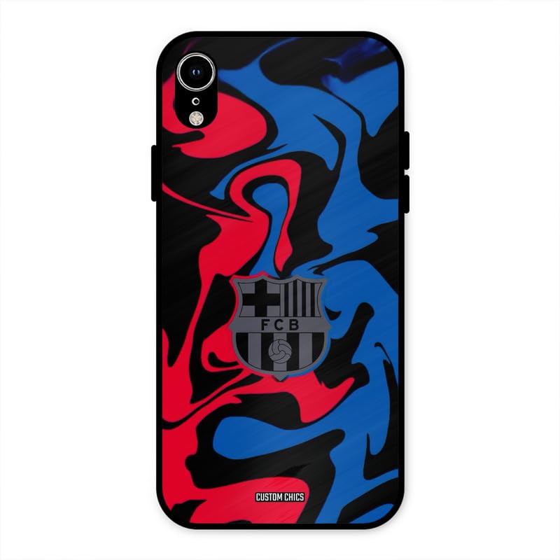 Image of PrintShield FC Barcelona Comic Back Cover for iPhone XR, Shockproof Printed Phone Case with Soft TPU Sides & Anti-Slip Grip