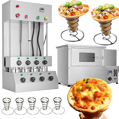 TXMACHINE Stainless steel Pizza Cone maker Stand Ice Cream Cone maker for pizza shop with heating oven display warmer (cone maker+oven, 220V/50HZ)