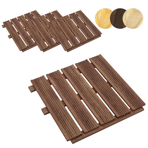 Floranica Baldosas de madera para terrazas 1m2 4 piezas 50x50 cm Madera de alerce impregnada Marrón Suelos para terrazas y balcones de saunas baldosas de jardín de superficie fresada Producto UE