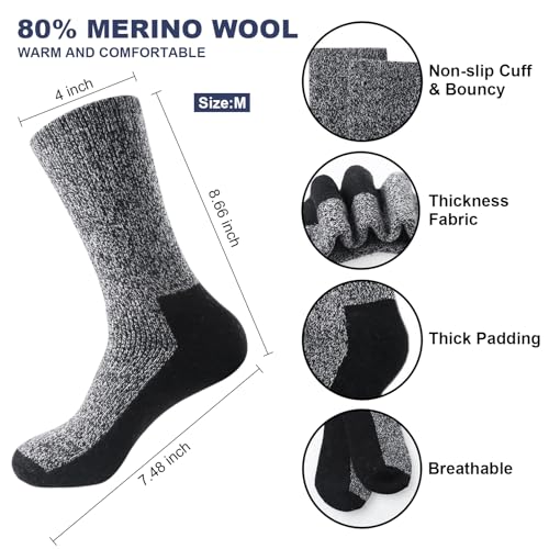 Loritta 2 Pack Merino Mens Wool Socks, Winter Warm Thermal Socks for Men Cold Weather3
