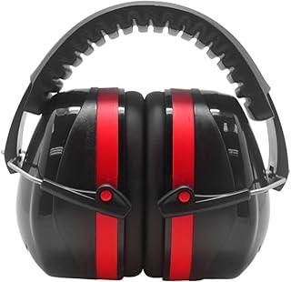 BDS Safety Premium Ear Muffs – NRR 26dB SNR 33dB Noise Reduction Headphones – Adjustable & Foldable Hearing Protection for Shooting, Construction, Studying, Sleeping (Red Black)